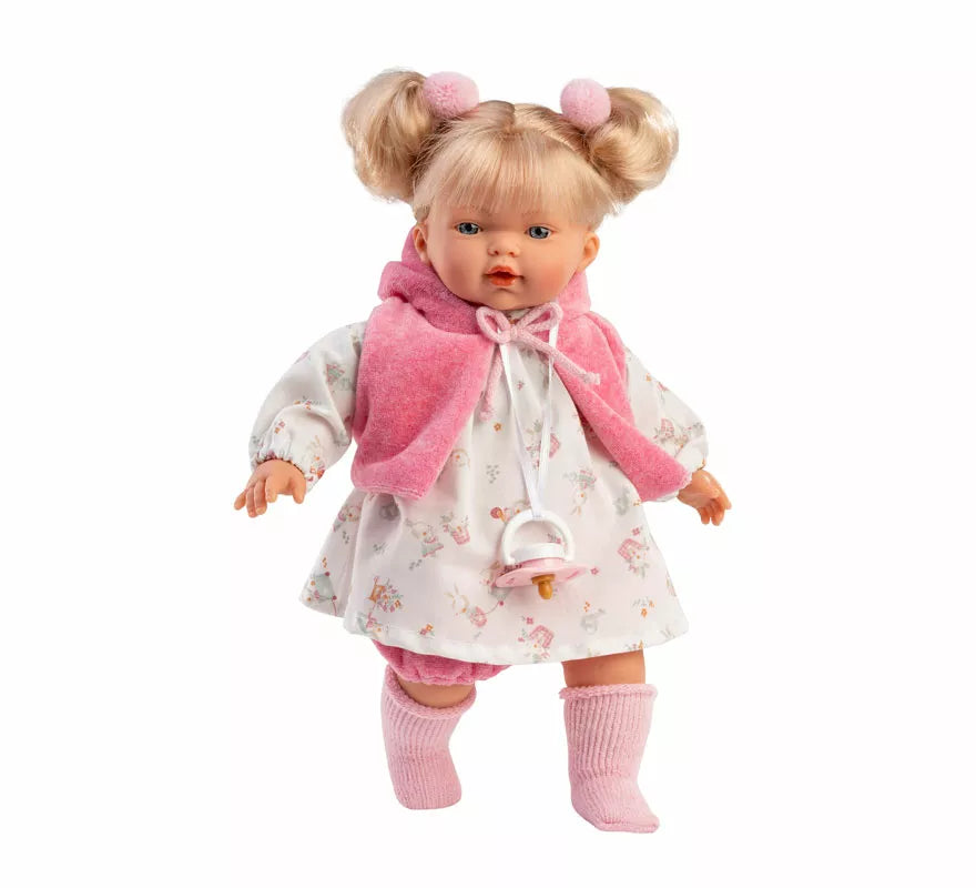 Muñeca Roberta Llorona de 33 cm con Vestido Estampado y Capa