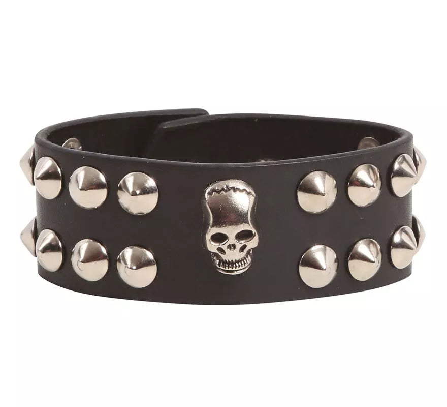 Translation missing: es.Muñequera de Calavera Símil de Cuero Negro