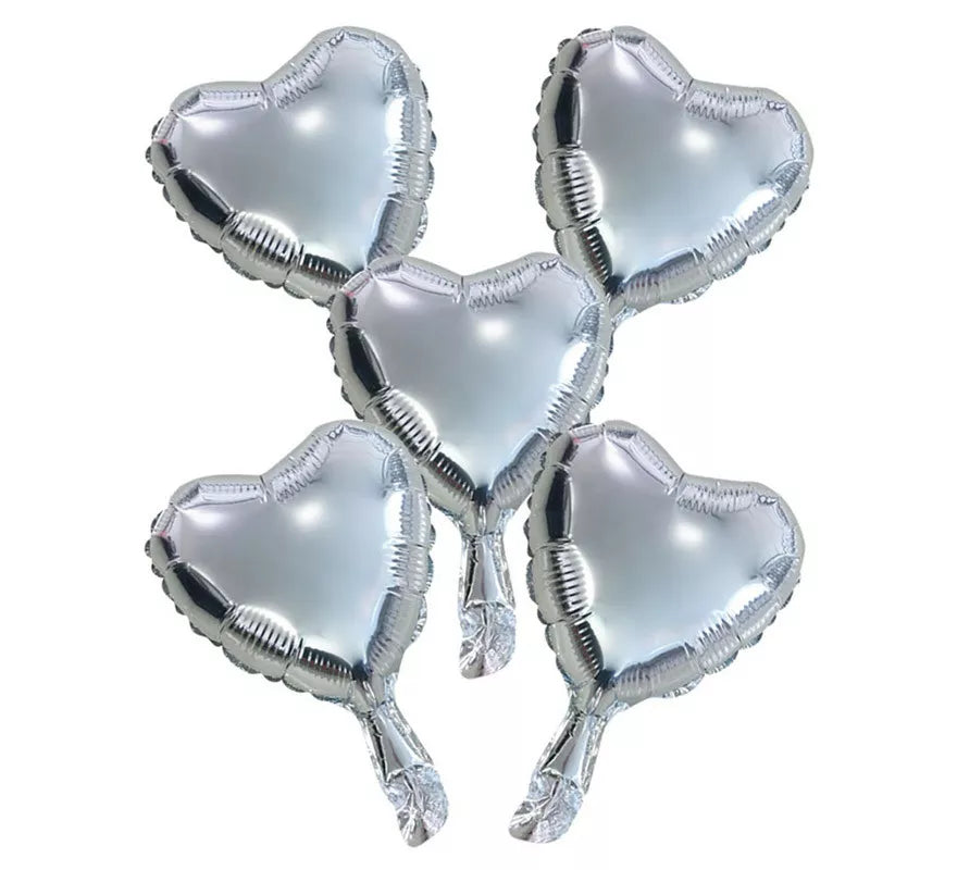 Translation missing: it.Pack 5 Globos de Foil Corazón Plata de 23 cm
