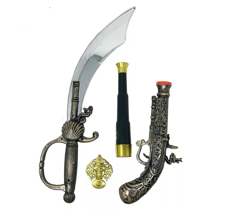 Translation missing: it.Pack Armas Pirata: Espada, Pistola, Catalejo y Medalla de Plástico