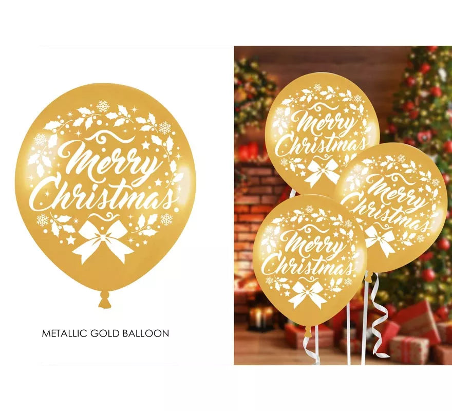Translation missing: it.Pack de 10 Globos dorados de Feliz Navidad de Látex