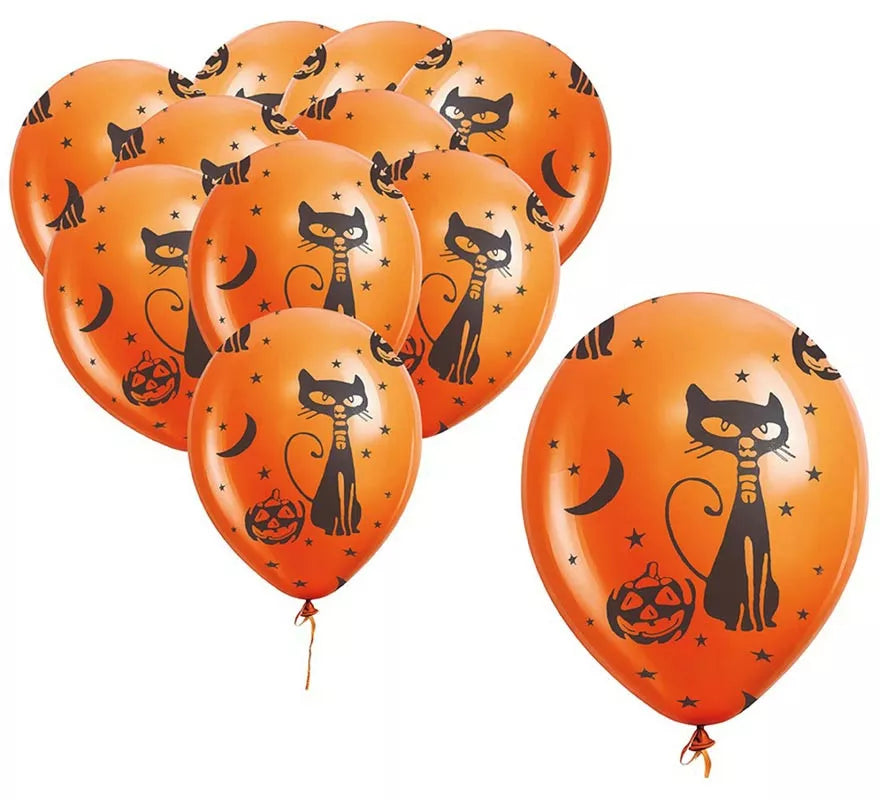 Translation missing: es.Pack de 10 Globos Gato y Calabaza de 30 cm