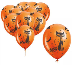 Confezione da 10 Palloncini Gatto e Zucca da 30 cm
