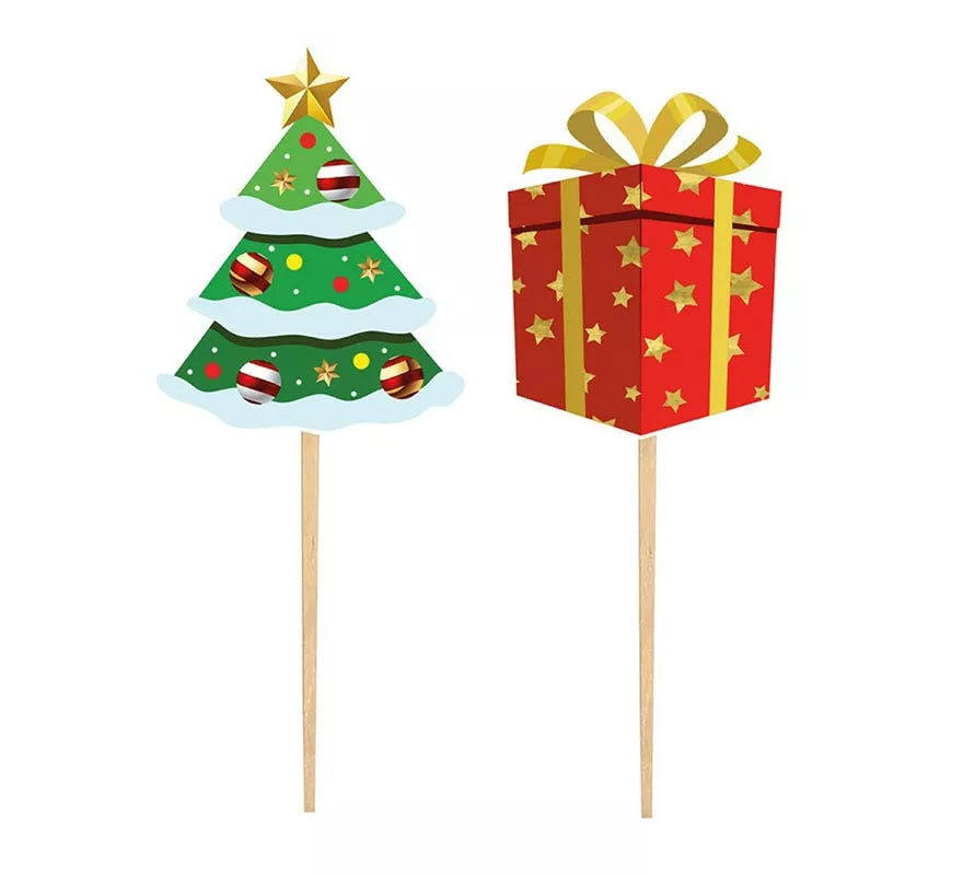 Translation missing: it.Pack de 12 Palillos Decorativos Árbol de Navidad de papel de 6 cm