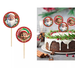 Confezione da 12 Bastoncini Decorativi Babbo Natale ed Elfo da 6 cm
