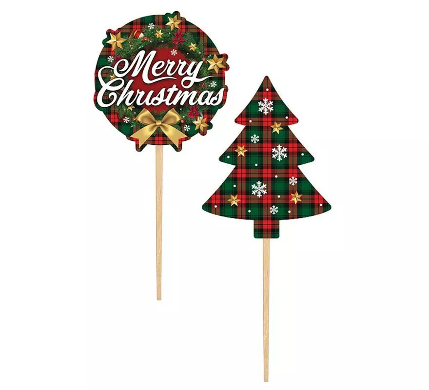 Translation missing: it.Pack de 12 Palillos Decorativos Merry Christmas de papel de 6 cm