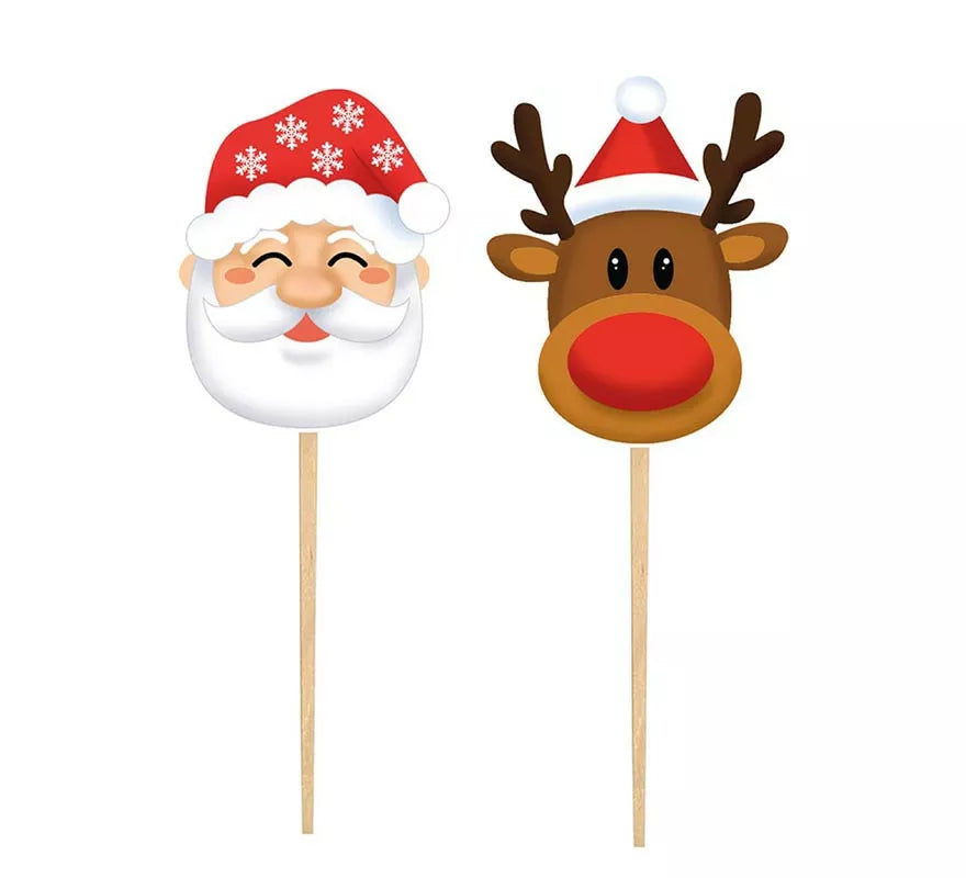 Translation missing: es.Pack de 12 Palillos Decorativos Papá Noel de papel de 6 cm