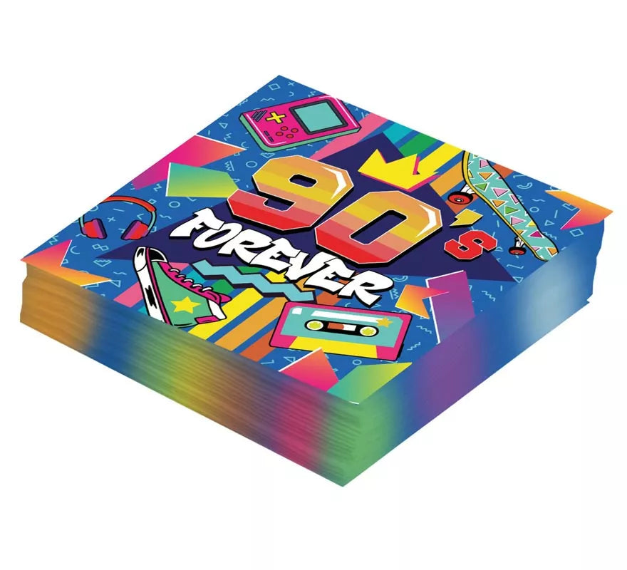 Pack de 12 Servilletas años 90 de 33x33 cm