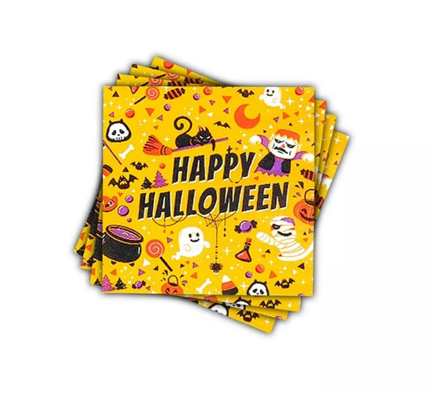 Translation missing: it.Pack de 12 Servilletas Happy Halloween Print naranja de 33x33 cm