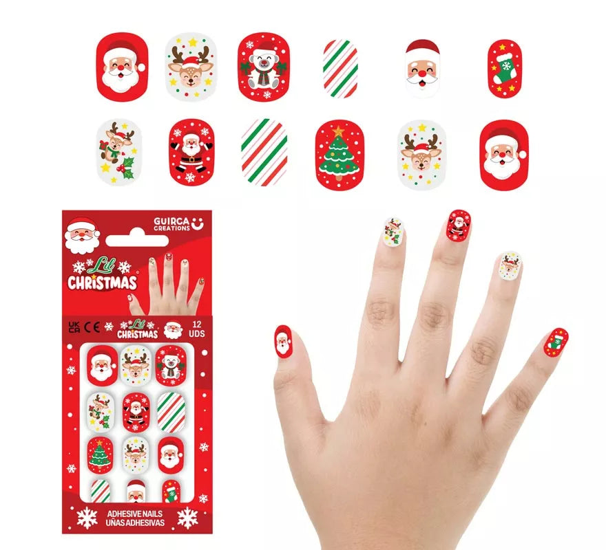 Translation missing: it.Pack de 12 Uñas Adhesivas de Papá Noel para niña