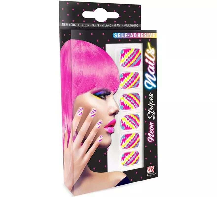 Translation missing: it.Pack de 12 Uñas Autoadhesivas de Rayas neón