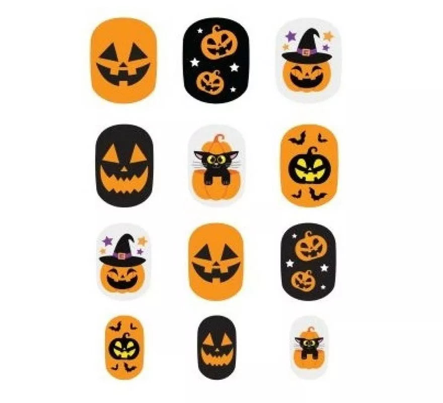 Translation missing: it.Pack de 12 Uñas Calabaza con Adhesivo Infantil