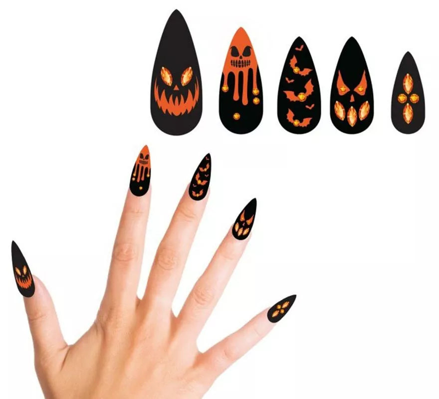 Translation missing: it.Pack de 12 Uñas Postizas Calabazas con Joyas