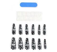 Pack de 12 Uñas Postizas Calavera negra