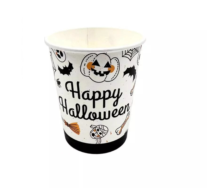 Translation missing: it.Pack de 12 Vasos de 250 ml Happy Halloween Print blanco y negro