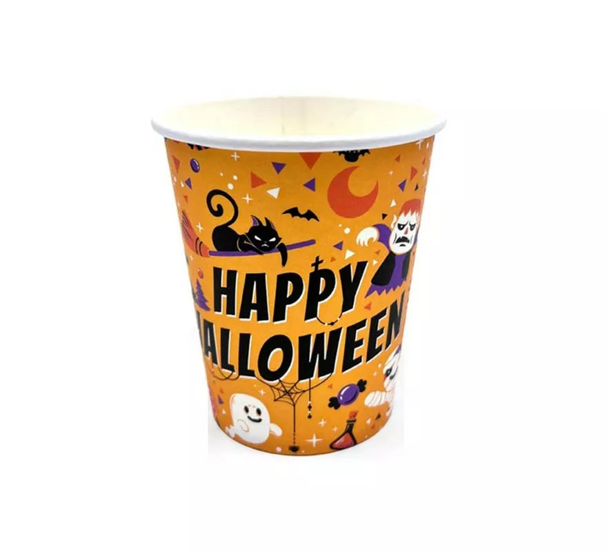 Translation missing: it.Pack de 12 Vasos de 250 ml Happy Halloween Print naranja