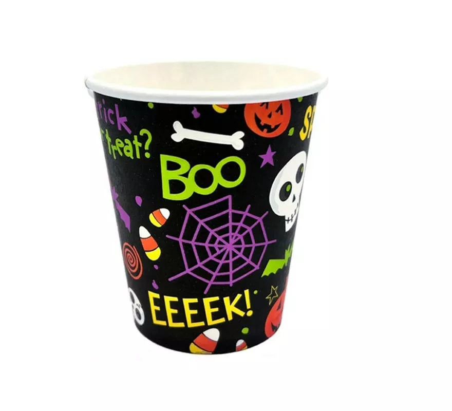 Translation missing: it.Pack de 12 Vasos de 250 ml Spooky Halloween Print naranja