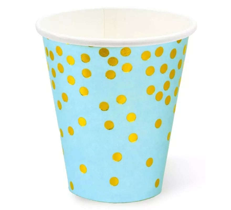 Translation missing: it.Pack de 12 Vasos de cartón con lunares dorados de 250 ml en varios colores