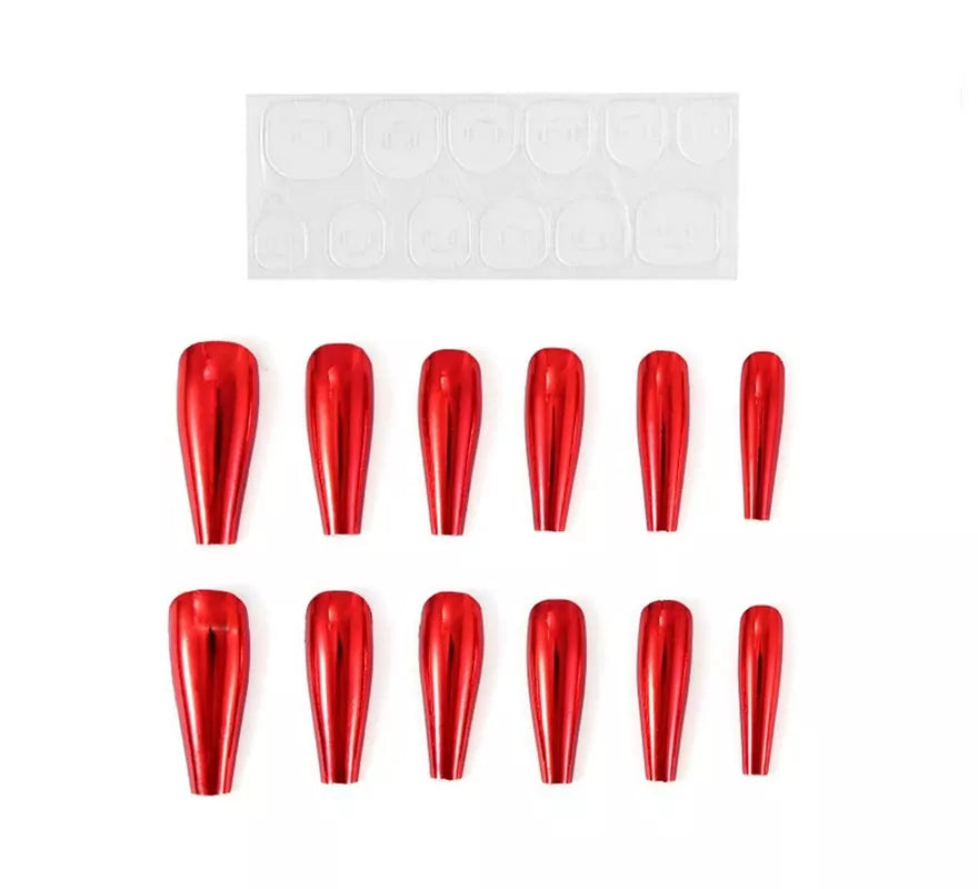 Translation missing: it.Pack de 13 Uñas Autoadhesivas efecto metal roja