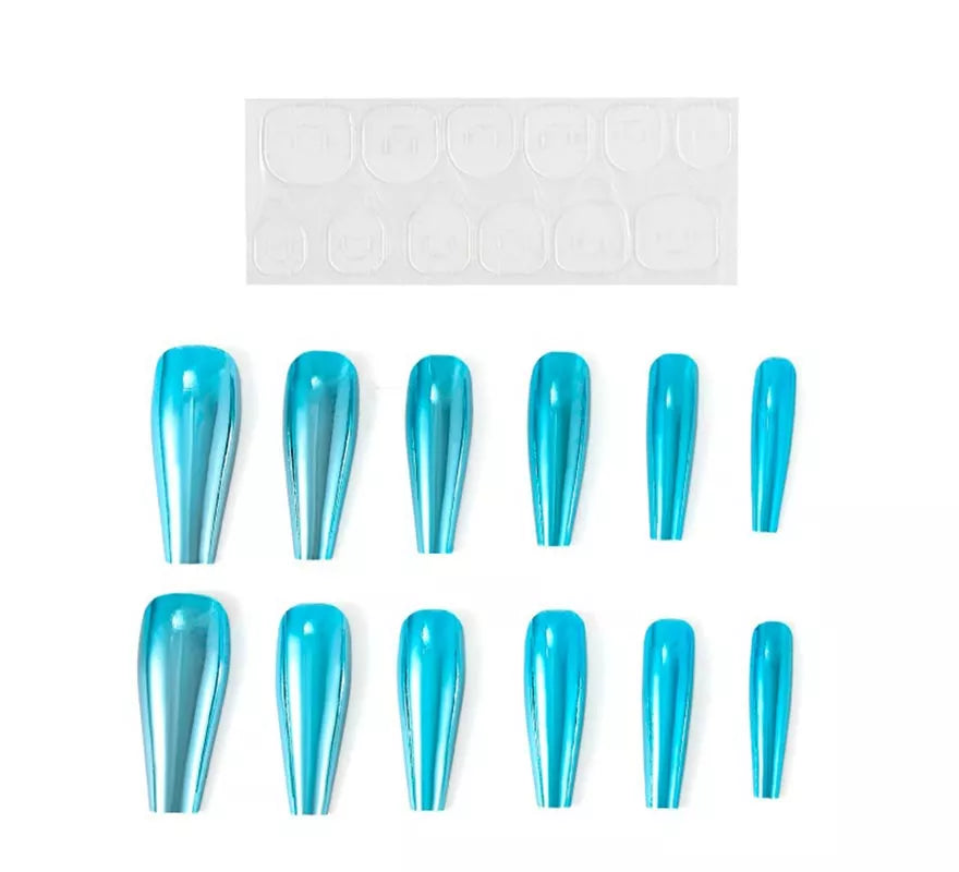 Translation missing: es.Pack de 13 Uñas Autoadhesivas efecto metal turquesa
