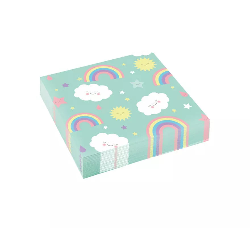 Translation missing: es.Pack de 20 Servilletas de Arcoiris y Nube de Papel de 33x33 cm