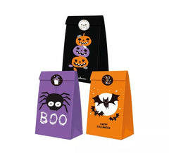 Confezione da 3 Sacchetti Halloween con adesivo in carta in colori assortiti misura 24x13x8 cm