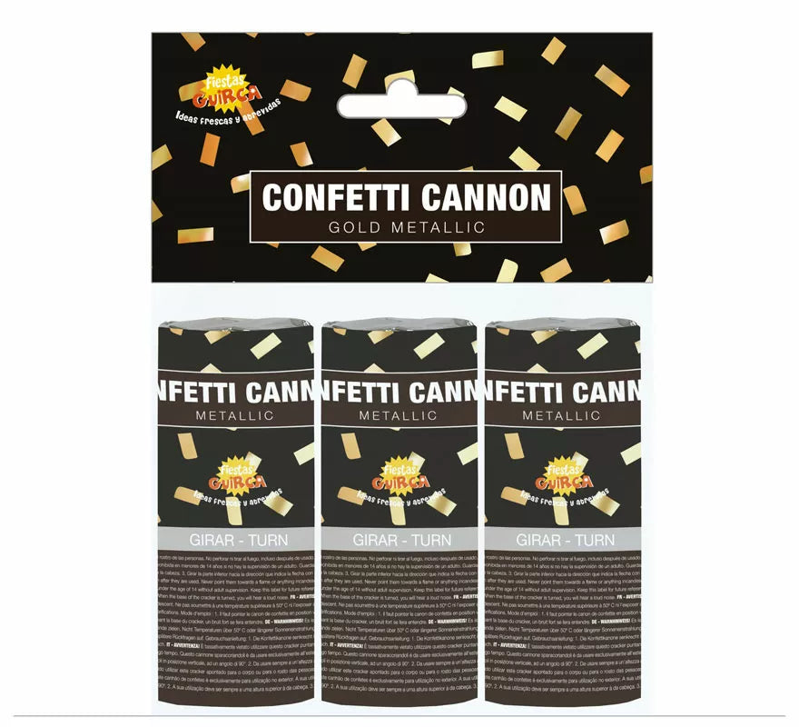 Translation missing: it.Pack de 3 Cañones Kabuki Confetti Oro de 10.5 cm
