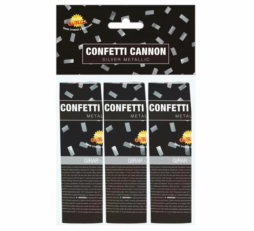 Translation missing: it.Pack de 3 Cañones Kabuki Confetti Plata de 10.5 cm