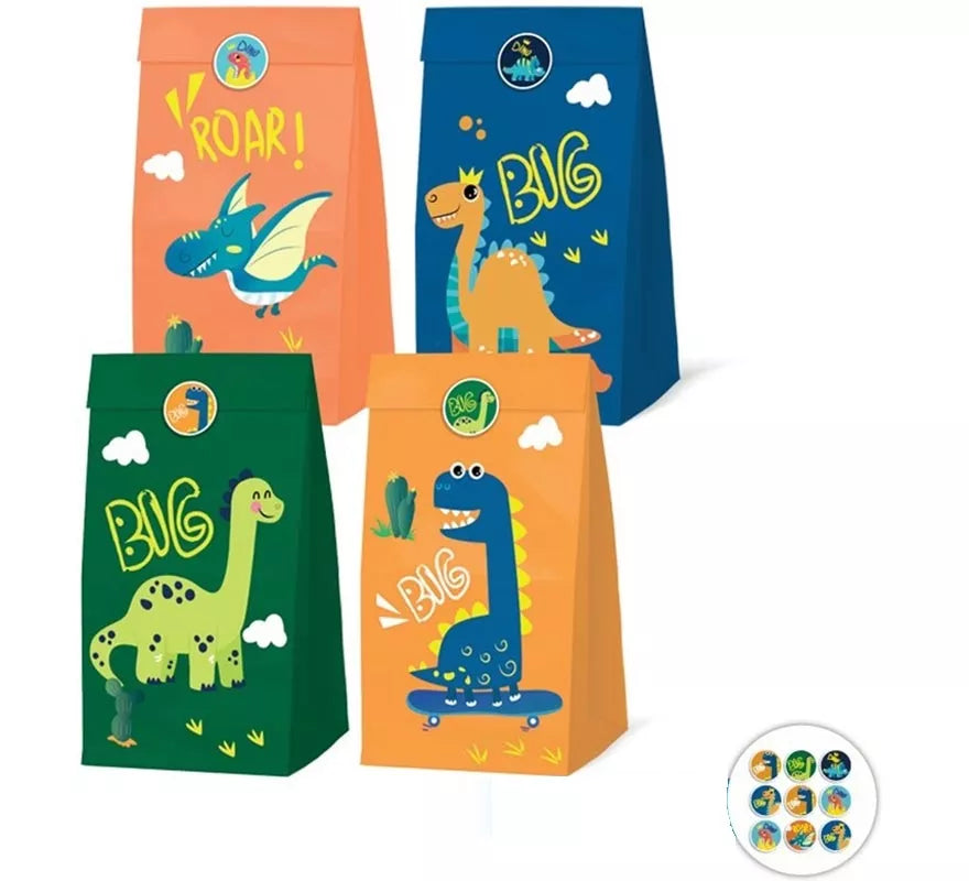 Translation missing: it.Pack de 4 Bolsas Papel de Dinosaurios con Pegatinas