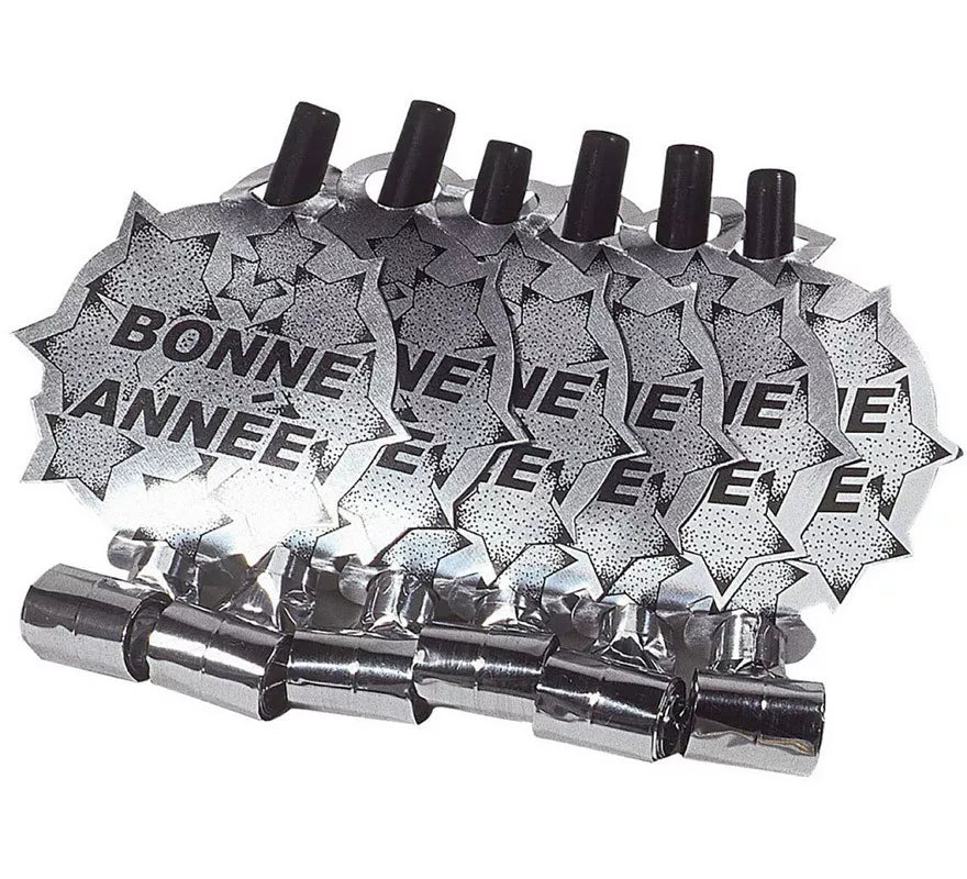 Translation missing: it.Pack de 6 Matasuegras Plateadas 'Bonne Année' para Nochevieja