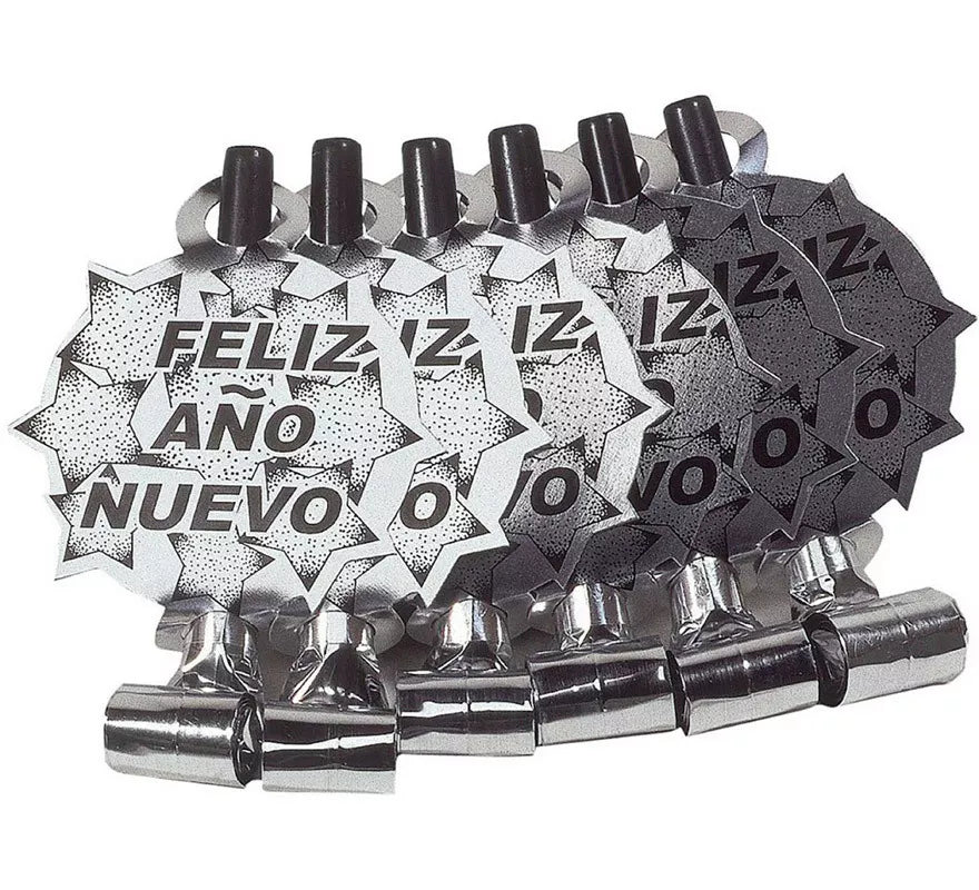 Translation missing: it.Pack de 6 Matasuegras Plateadas 'Feliz Año Nuevo' para Nochevieja