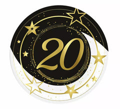 Pack de 6 Platos 20 Años Cumpleaños y Aniversarios de 23 cm