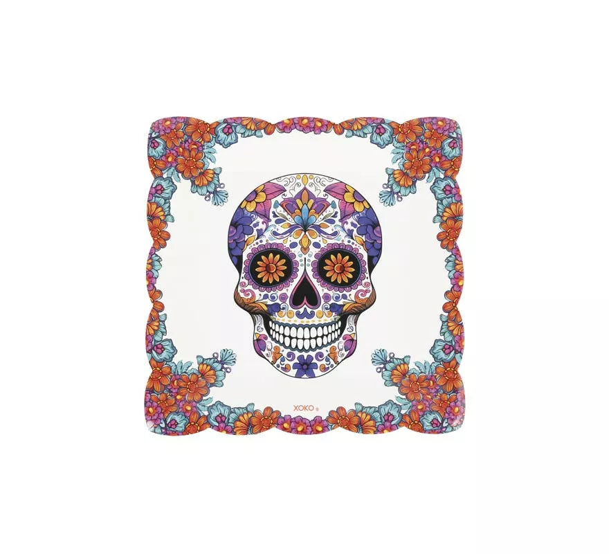Translation missing: it.Pack de 6 Platos Cuadrado Calavera de papel de 20,5x20,5 cm