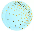 Pack de 6 Platos de cartón con lunares dorados de 18 cm en varios colores.