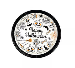 Confezione da 6 piatti Happy Halloween Print in bianco e nero da 18 cm