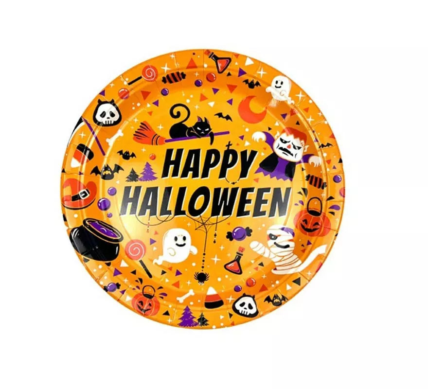Translation missing: it.Pack de 6 Platos Happy Halloween Print naranja de 23 cm