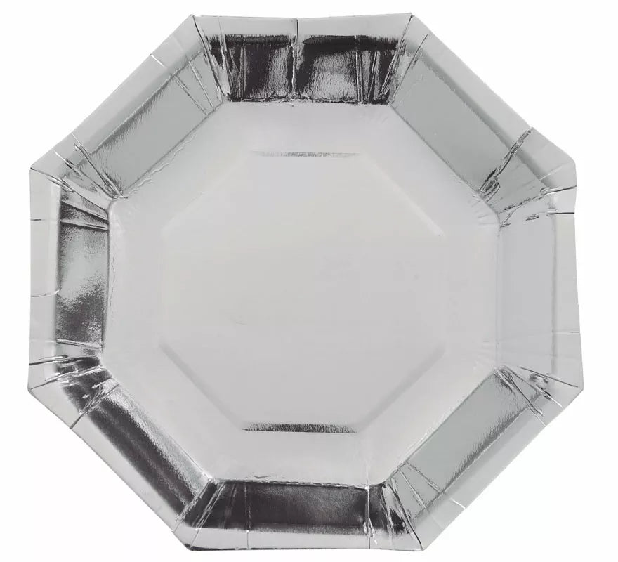 Pack de 6 Platos Plata Octogonal de 23 cm