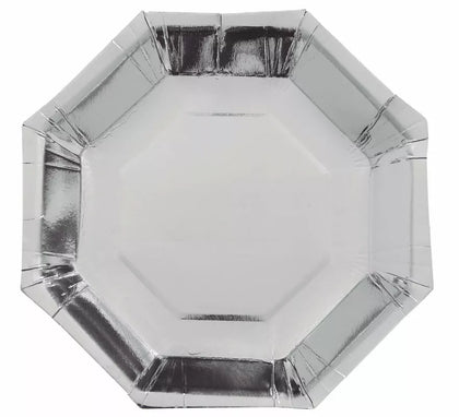 Pack de 6 Platos Plata Octogonal de 23 cm