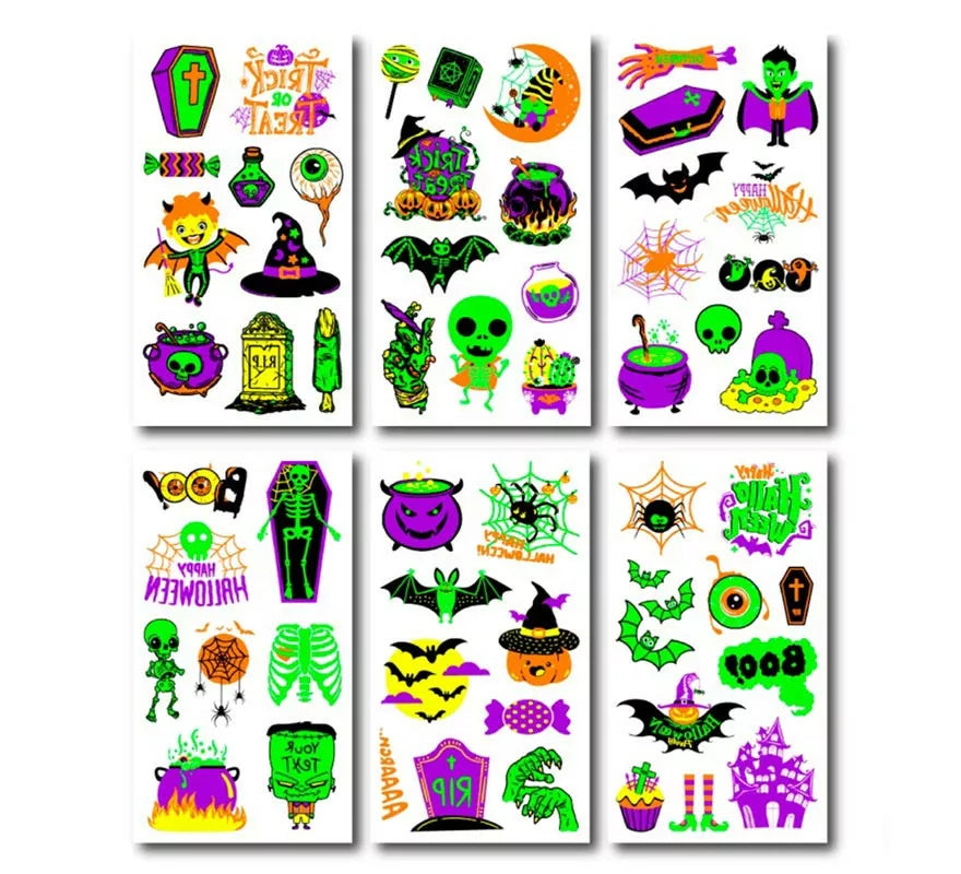 Translation missing: it.Pack de 6 Tatuajes Fluorescente en modelos surtidos de 6,8 cm