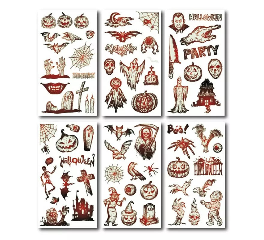 Translation missing: it.Pack de 6 Tatuajes Halloween luminiscente en modelos surtidos de 6,8 cm