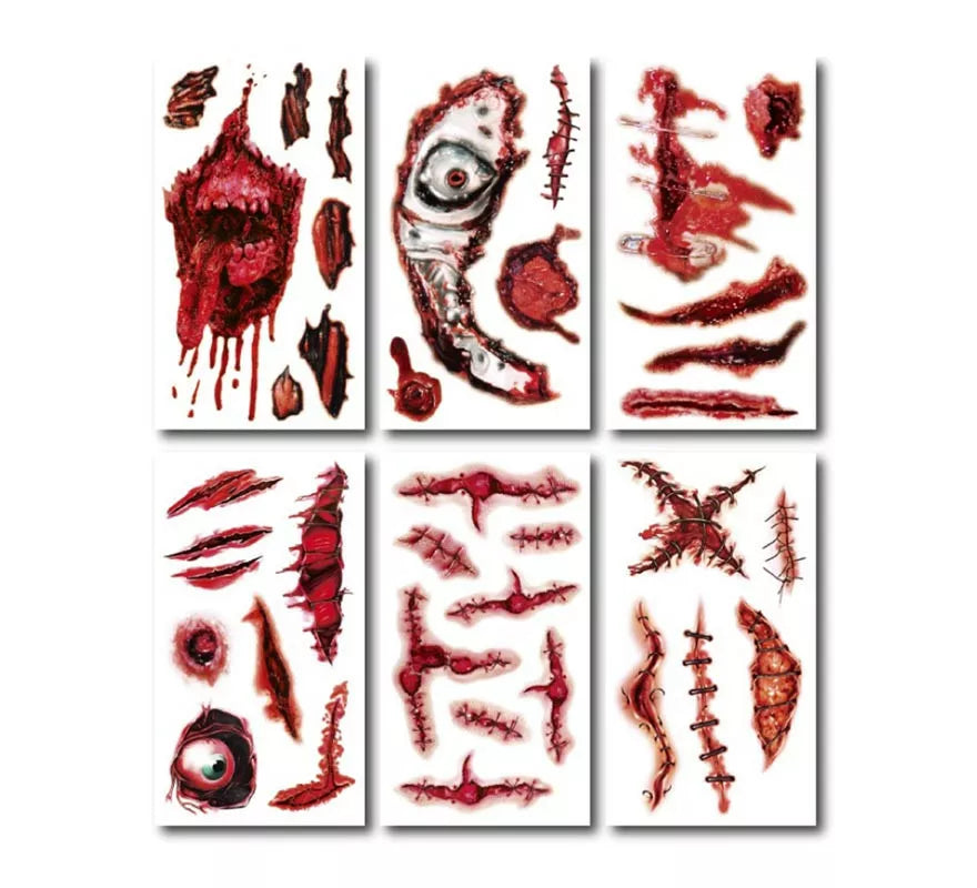 Translation missing: it.Pack de 6 Tatuajes Heridas cosidas en modelos surtidos de 6,8 cm