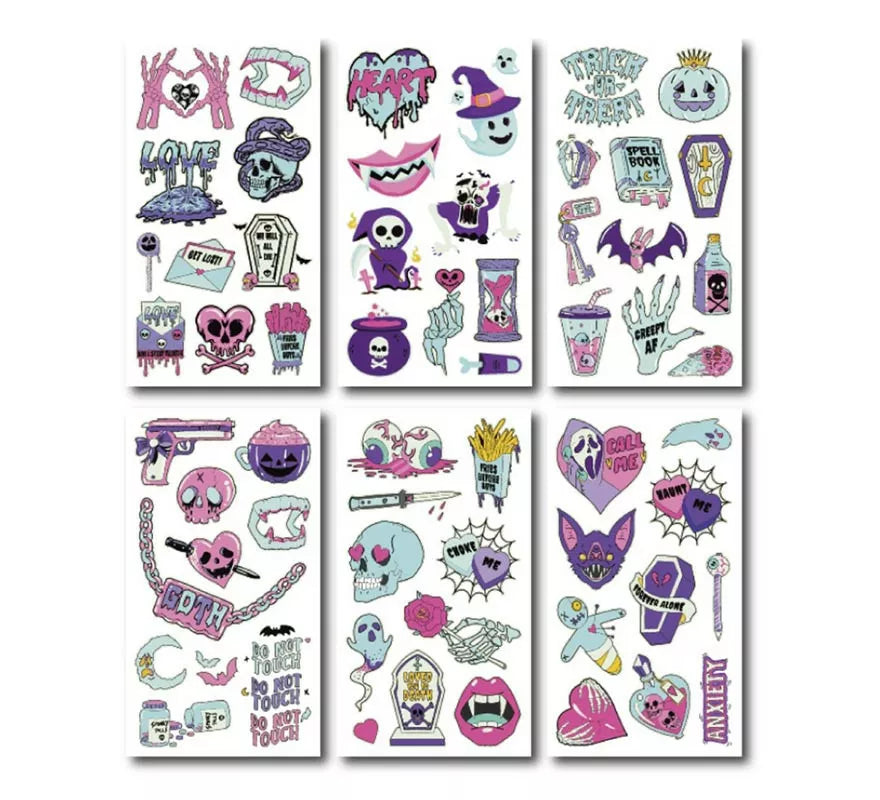 Translation missing: it.Pack de 6 Tatuajes luminiscente lila en modelos surtidos de 6,8 cm