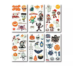 Confezione da 6 tatuaggi luminescenti arancioni in modelli assortiti da 6,8 cm
