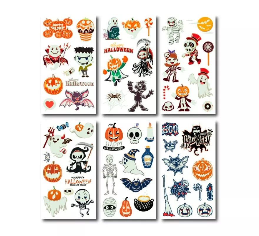 Translation missing: es.Pack de 6 Tatuajes luminiscente naranja en modelos surtidos de 6,8 cm