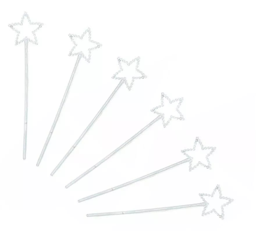 Translation missing: es.Pack de 6 Varitas estrellas plateadas de 23 cm colores surtidos