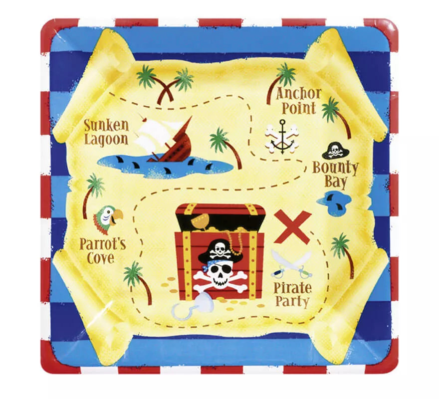 Translation missing: es.Pack de 8 Platos cuadrados del Tesoro Pirata de 17,7 cm