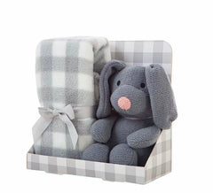 Confezione coperta 90x75 cm e cane di pezza grigio 26 cm
