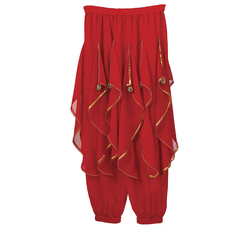 Translation missing: it.Pantalones Danza del Vientre Rojo con Flecos Dorados