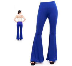 Pantaloni a zampa di elefante blu lavorati a maglia da donna