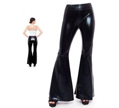 Pantaloni a zampa neri metallizzati da donna